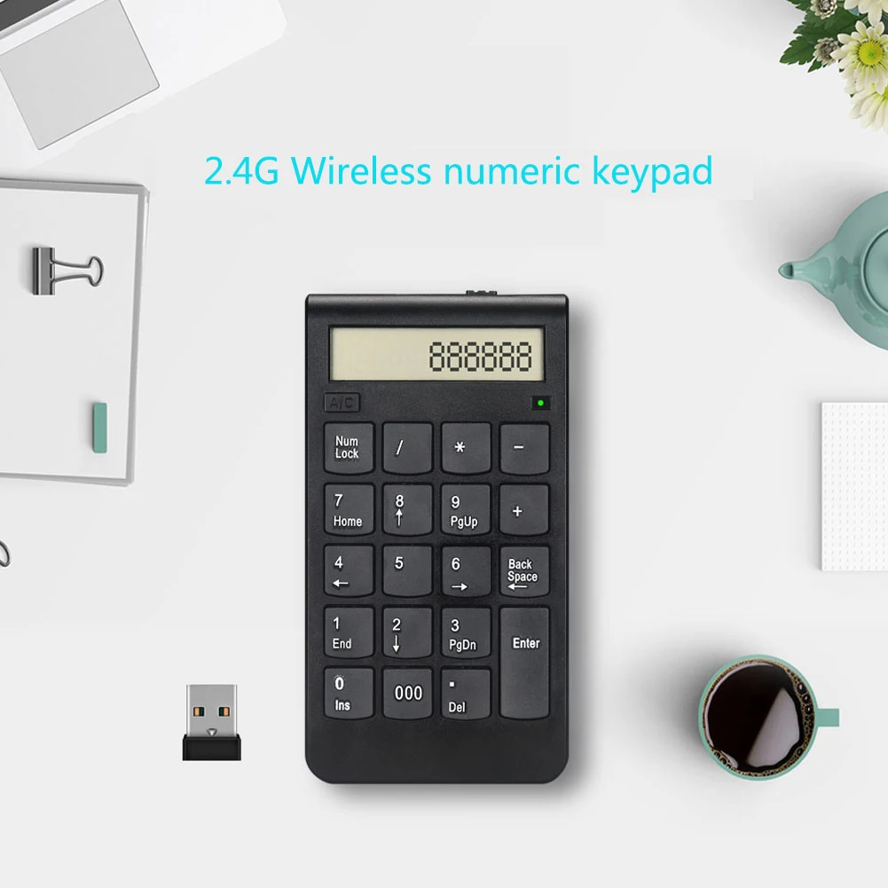 Беспроводной 2 4 г Usb цифровая клавиатура/калькулятор с цифровым Дисплей