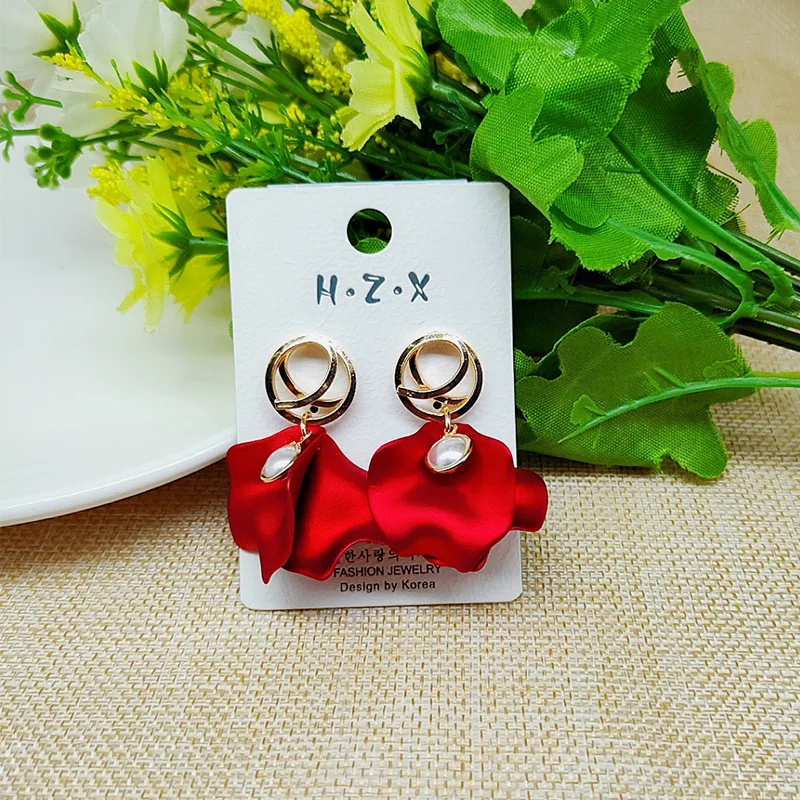 Aretes de mujer, современный стиль, дизайн, большие красные лепестки роз, серьги с кисточками, тренд, темперамент, летние корейские серьги для женщин - Окраска металла: 26