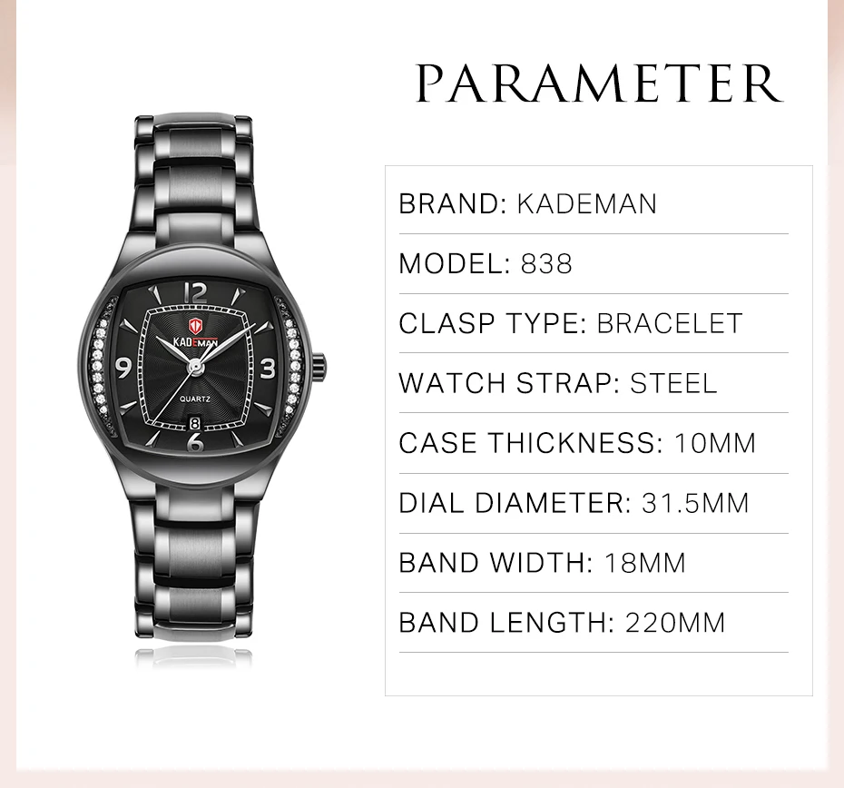 Women Watch Kademan Brand Luxurywatch Crystal Diamonds Fashion Dress Ladies Calendar Quartz Full Steel Wristwatch Waterproof 838 | Наручные