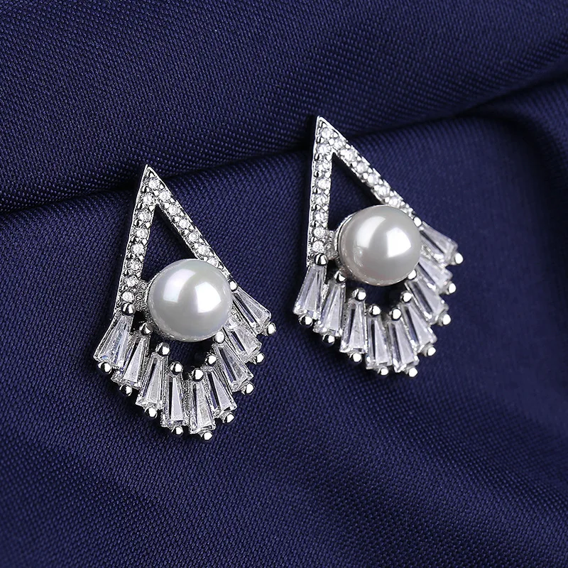 

Simple freshwater pearl female earrings S925 sterling silver needle Earrings Stylish Girl Accessories Party Daily Wearable