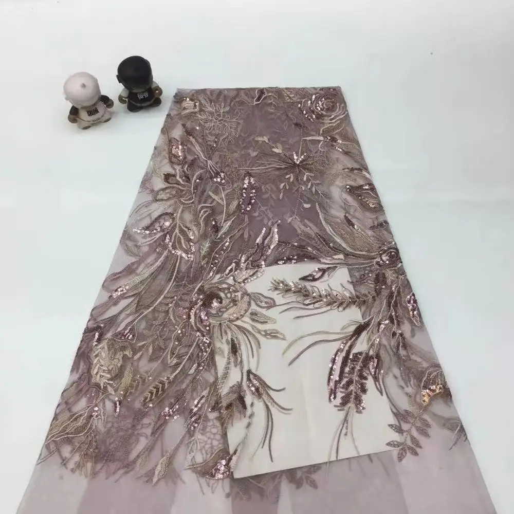 

High-quality gold sequin embroidery African Nigerian lace fabric with sequin embroidery French mesh sewing evening dress Party