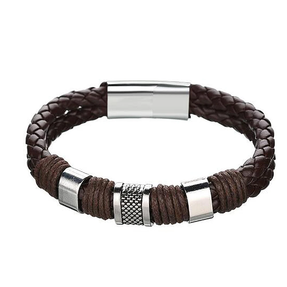 

Fashion New Punk Black Brown Braid Leather Bracelets Men Fashion Cool Stainless Steel Magnetic Clasp Wristband Bracelets Bangles