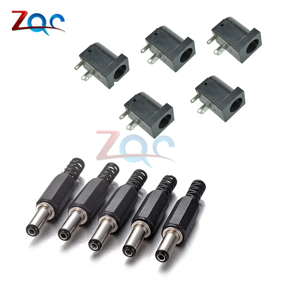 Male5 Female5 type4 10 шт. DC контакт разъема питания 2,1x5,5 мм Гнездовой разъем Jack+ штекер Jack гнездо адаптер PCB Крепление DIY разъем адаптера 2,1X5,5 - Цвет: Male5 Female5 type4