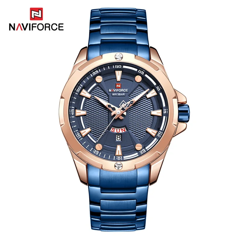 Blue NAVIFORCE Модные мужские кварцевые часы люксовый бренд многофункциональные спортивные часы с циферблатом мужские повседневные водонепроницаемые часы Relogio Masculino - Цвет: Blue