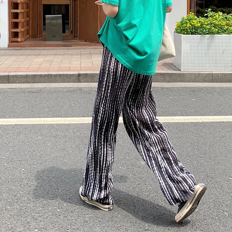 

Real Shot 2021 New Fashion Ladies Tie-Dye High Waist Draped Wide Leg Pants Thin Loose Straight Pleated Casual Mopping Pants