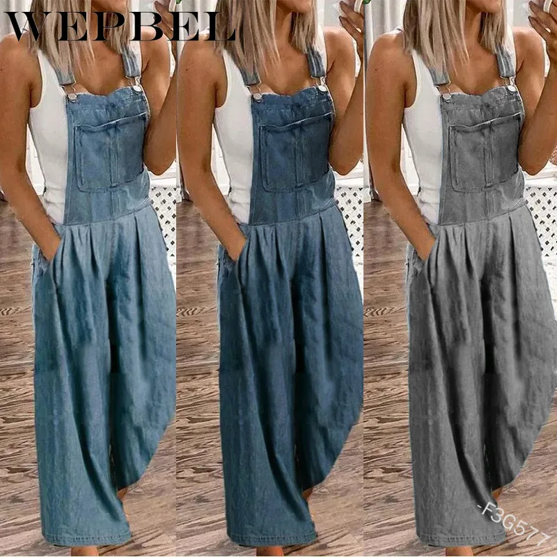 

Mandylandy Women Denim Overalls Streetwear Loose Pocket Jumpsuits BF Style Vintage Wide Leg Jeans Rompers