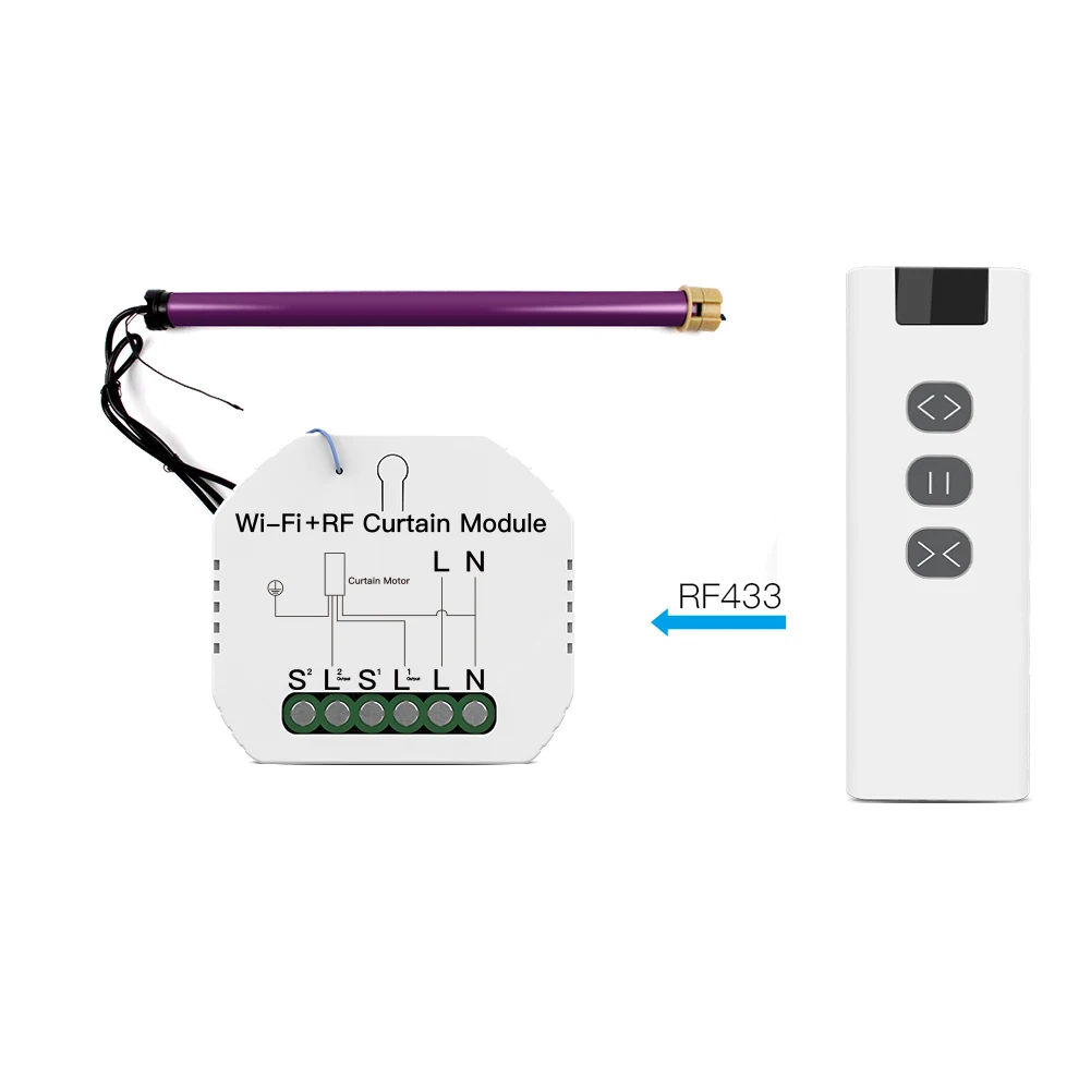 

Tuya Smart Life DIY RF433 Voice Control Roller Shutter Blinds Motor WiFi Curtain Switch Module with Remote Work with Google Home