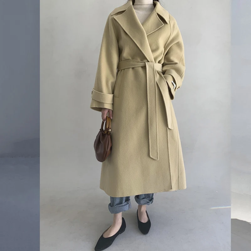 

Женская Длинная шерстяная куртка, элегантная утепленная куртка в уличном стиле с длинным рукавом, Осень-зима 2021