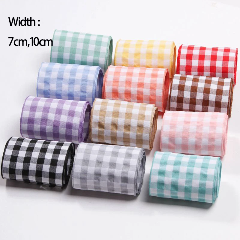 Wide Plaid Ribbons 7cm 10cm 70mm 100Yards Double Faced Material For Bows Crafts Sew Accessories Supplies Cotton Polyester Tapes