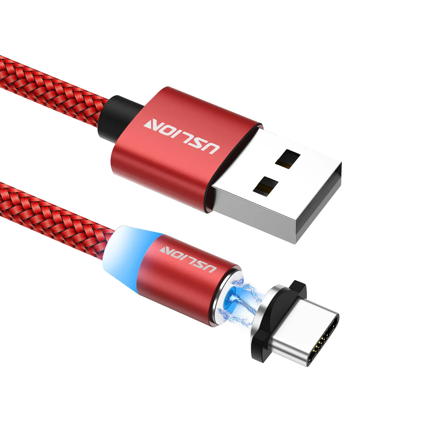 Красный USLION USB кабель для быстрой зарядки Магнитный USB кабель для iPhone type-C зарядный кабель для Xiaomi Note 10 Micro USB Магнитный кабель - Цвет: Красный