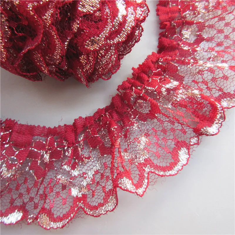 5 ярдов серебряная плиссированная кружевная органза с оборками присборенная