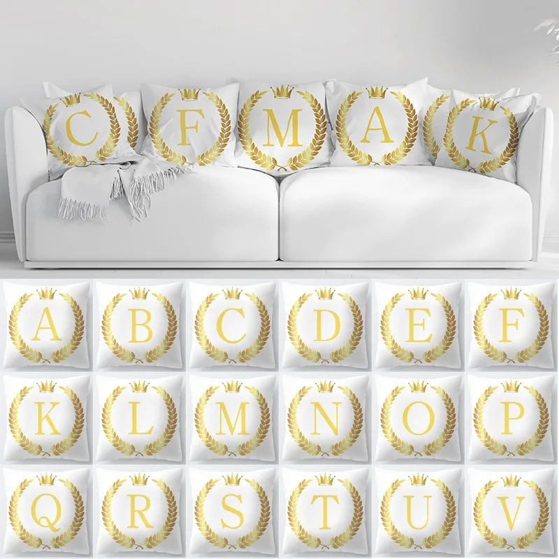 Gold Crown Garland English Alphabet Cushion Cover Modern Decorative Simple White Pillowcase Hot Nordic Sofa Couch Throw Pillows