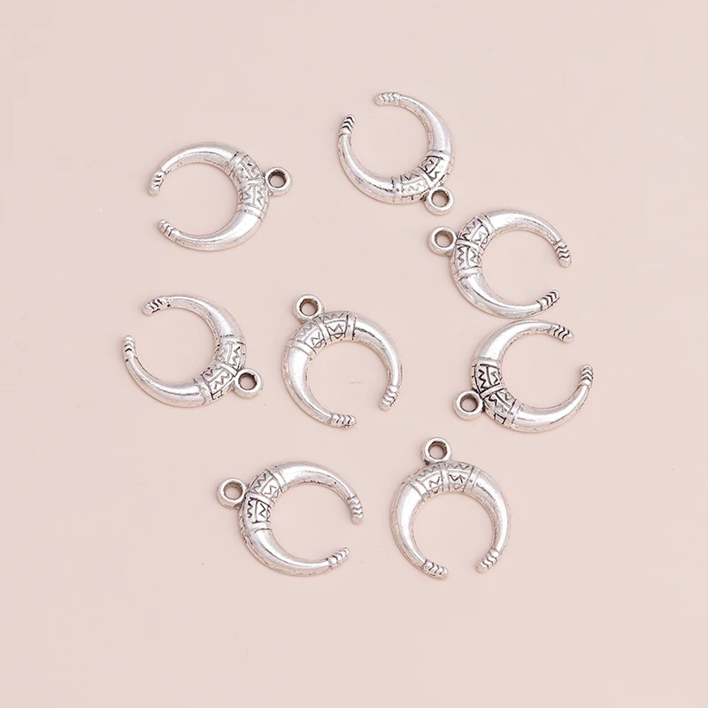 20pcs 19x15mm Antique Silver Color Moon Charms for DIY Jewelry Making Ivory Pendants Necklace Bracelet Accessories - купить по