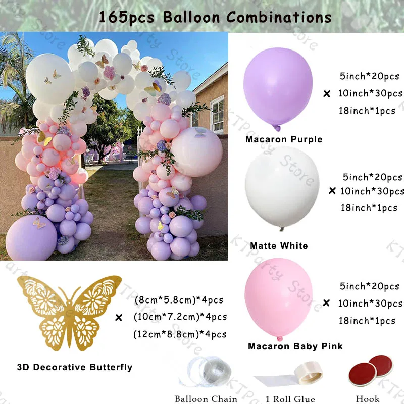 Kit de arco de guirnalda de Globos morados de Macaron, 152 piezas, decoraci&oacute;n de boda 3D, Globos de mariposa, Baby Shower, decoraci&oacute;n de fiesta de cumplea&ntilde;os-5