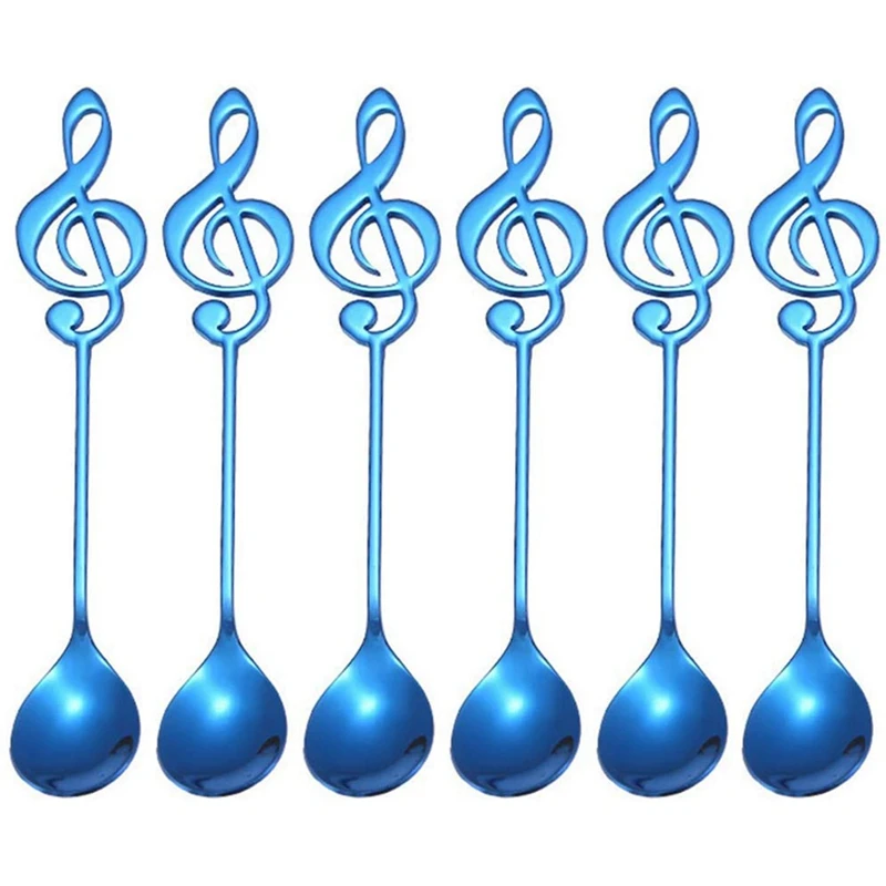 

6PCS Music Teaspoon Set Stainless Steel Small Espresso Spoon Mixing Mixed Decorative Beverage Spoon