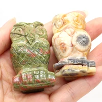 natural semi precious stone furnishing articles owl shape amethyst rose quartz opal for diy jewelry making home decoration