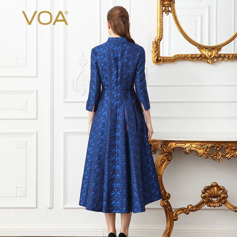 VOA 2018 весеннее темно синее винтажное платье больших размеров с высокой талией