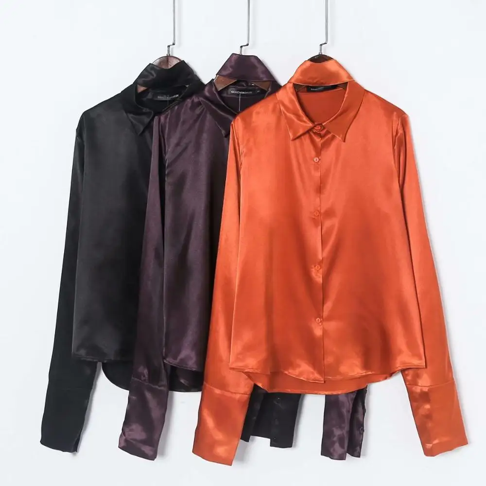 Летняя элегантная женская рубашка 2019 модная Ретро атласное шелковое поло с