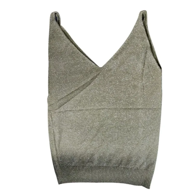 O Модные женские летние с v-образным вырезом блестящие без рукавов Свободные