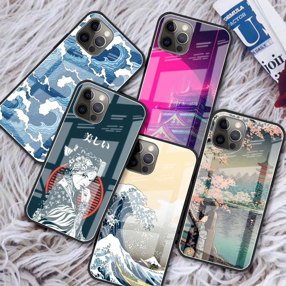 Чехол из японского стекла для iPhone 11 13 12 Pro XR X XS Max 7 8 6 6S Plus SE 2020 чехлы телефонов с