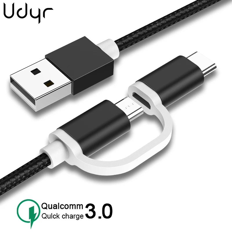 Udyr 2 в 1 USB кабель Micro Type C для Samsung S10 Huawei Xiaomi Oneplus быстрая зарядка нейлоновая оплетка