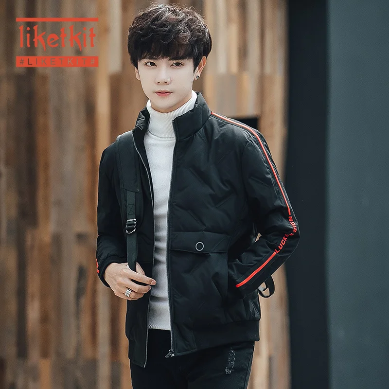 Liketkit мужские зимние куртки 2019 короткие приталенные черные парки со стоячим