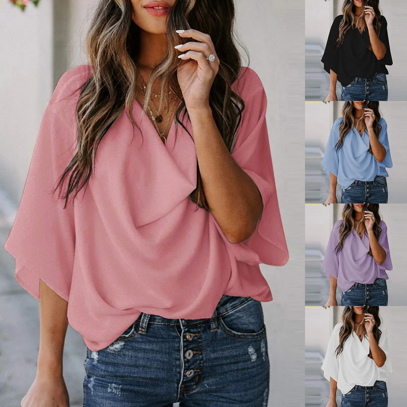 

Женская блузка с V-образным вырезом, свободного покроя