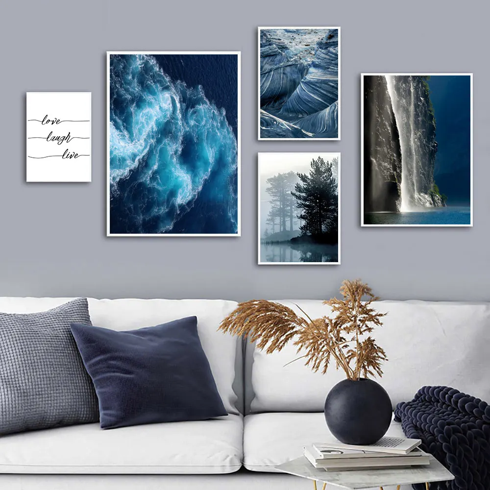 Голубое море настенная живопись на холсте скандинавский плакат лесной пейзаж