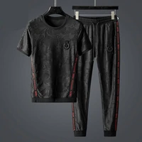 high end luxury leisure sports suit mens summer loose korean trend set of clothes mens t shirt short sleeve trousers two piece
