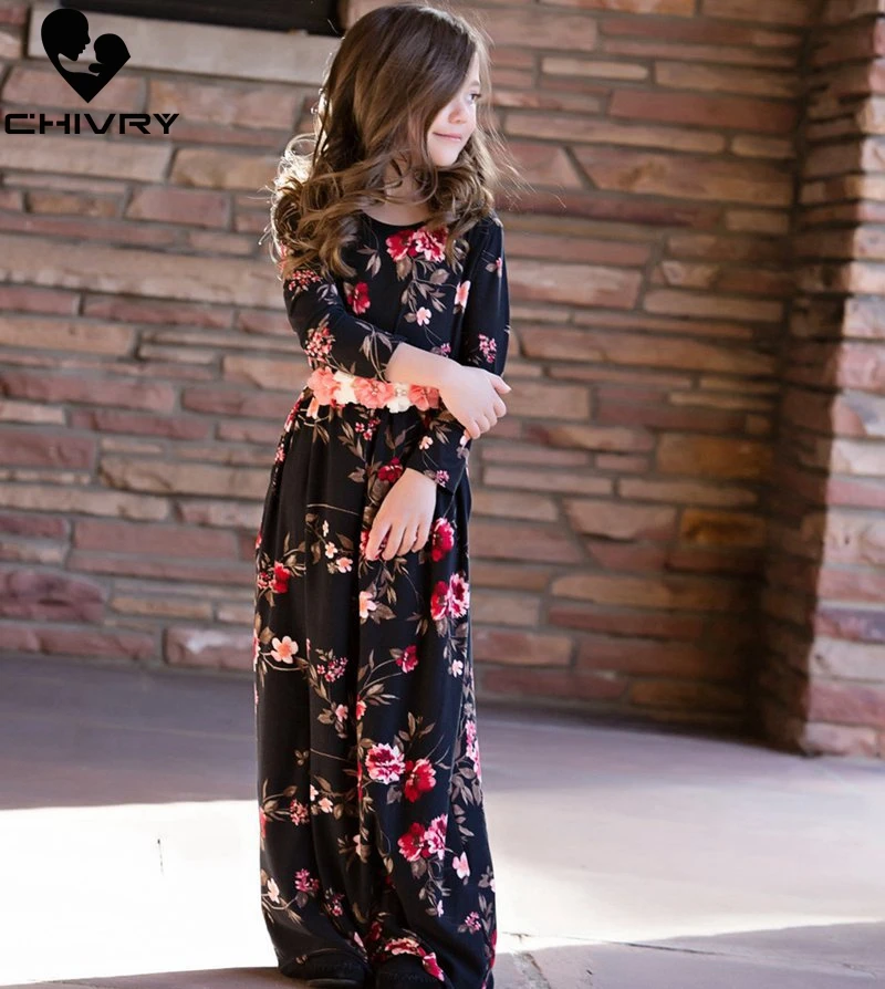 Новые платья для мамы и дочки длинное платье без рукавов с цветочным рисунком