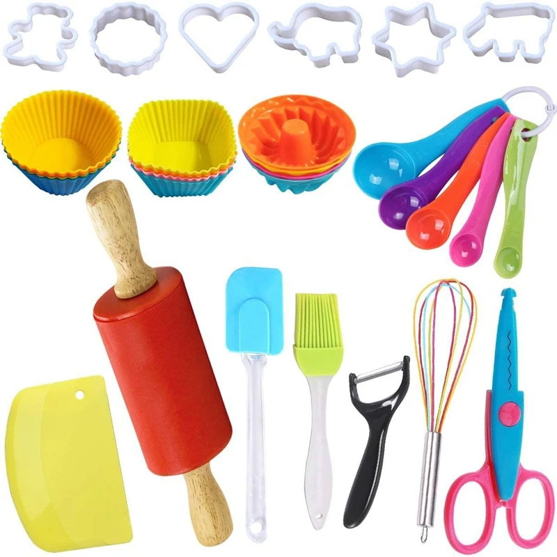 

31Pcs Kids Pretend Chef Simulation Kitchen Cooking and Baking Kits Dress Up Role Play Toys Set for Little Girls Gift