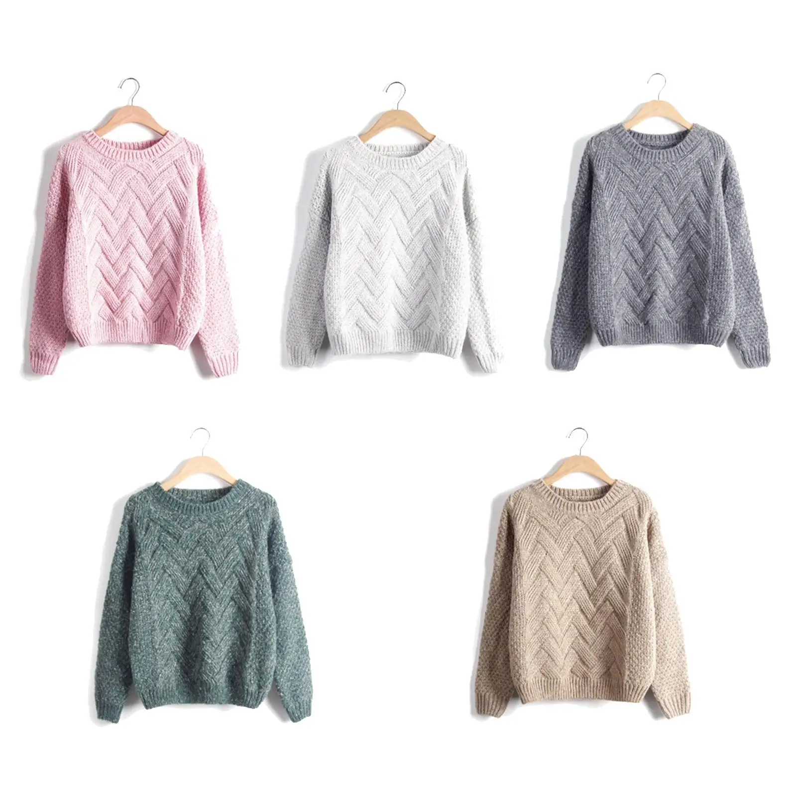 

Autumn Winter Women Solid Color Long Sleeve Jumpers O Neck Knit Twist Sweater