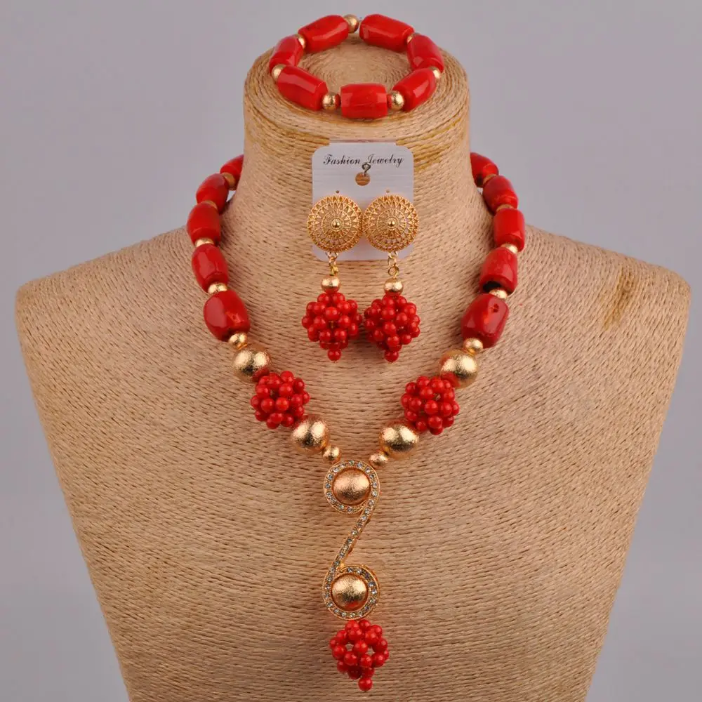 Нигерийские Коралловые Бусы Свадебные Ювелирные наборы оранжевый/белый/красный