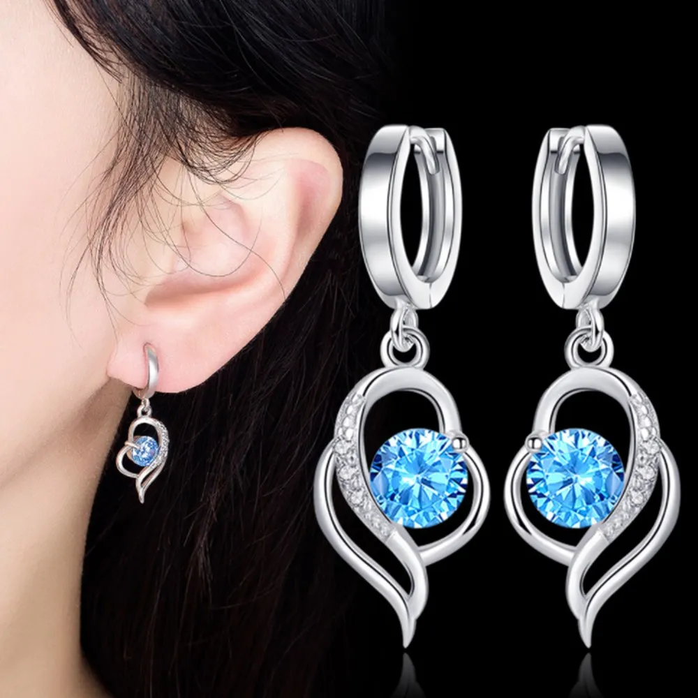 

wholesale 925 Sterling Silver New Women's Fashion Jewelry High Quality Crystal Zircon Heart-shaped Hollow Long Tassel Earrings