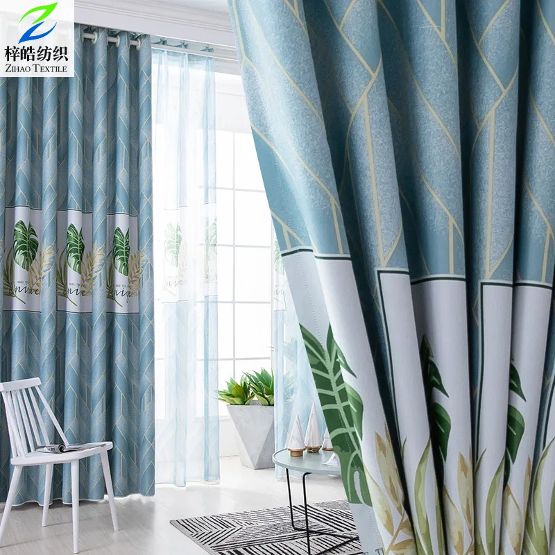 

Nordic Minimalist Blackout Curtains for Living Room Dining Room Bedroom Study Printing Chinese Curtains Tulle Custom