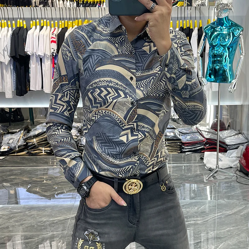 

Деловая итальянская Повседневная тонкая Классическая рубашка, мужские рубашки для вечевечерние и банкетов, роскошная рубашка с цветочным ...