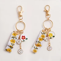 fashion korean creative flower keychain lanyard ribbon daisy pendant key chain keyring bag charms small fresh lace keychain