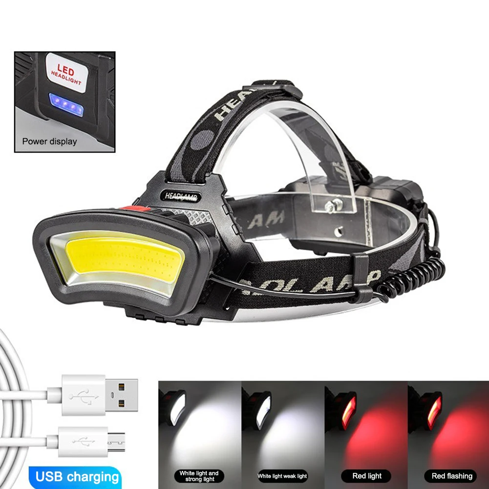 

COB LED Headlight 1000LM USB Rechargeable Camping Flashlight Head Light Torch Lamp Wide Angle LED Headlight with 2*18650 Battery