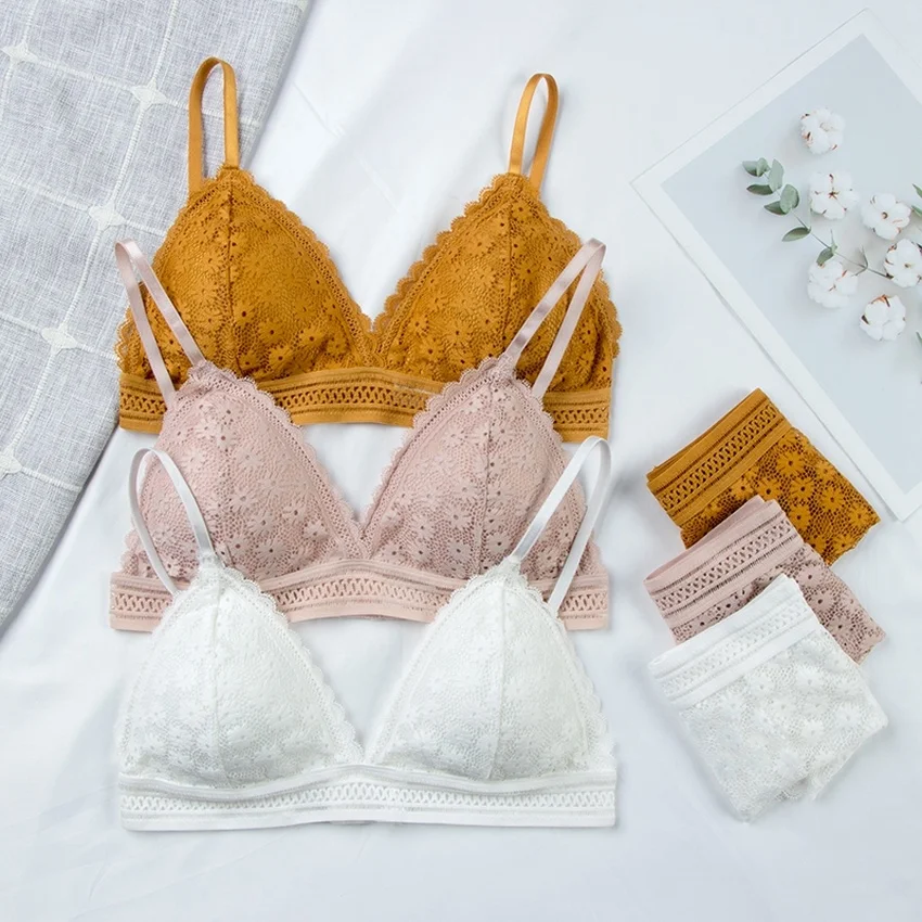 

Sexy Women Flower Lace Bra Sets Backless Vest Ultrathin Bra Brief Sets Seamless Underwear Bralette Lingerie Female Intimates Set