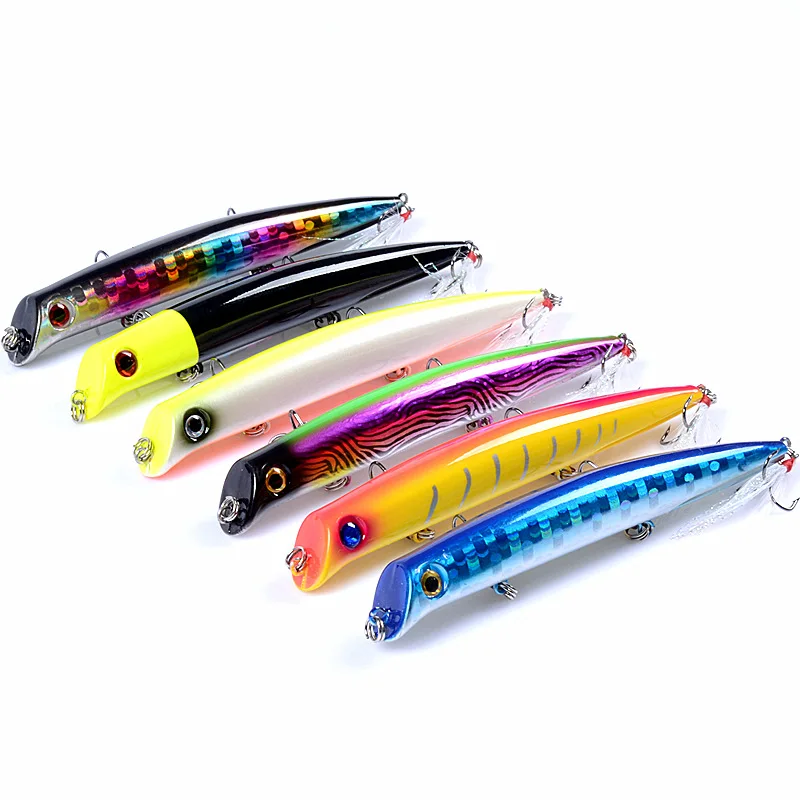 

1 Pcs 6# Feather Hook Pesca Artificial Bait Peche Fishing Tackle 12.8cm 15.4g Top Water Popper Lure Fishing Wobbler Crankbait