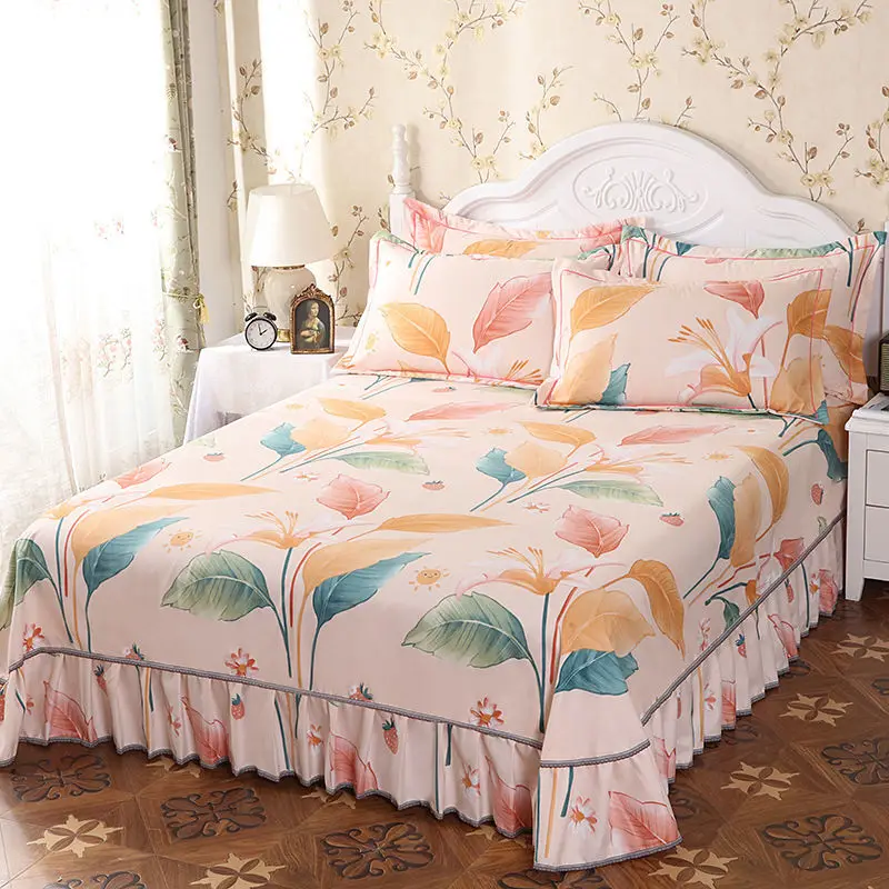 

Bed Skirt Single Piece/3PCS Bed Skirt + Pillowcase*2 Non-slip Four Seasons General Thickened Bed Skirt King Size