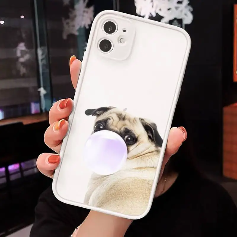 

Cute puppy Pug Bulldog blowing balloon Phone Case Matte Transparent for iPhone 7 8 11 12 s mini pro X XS XR MAX Plus cover funda