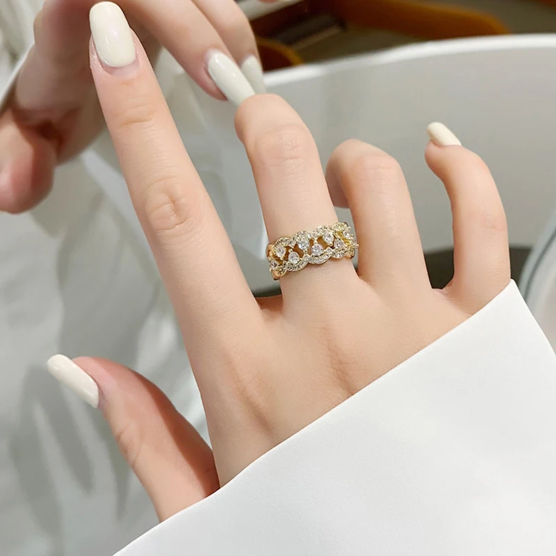 

Double Layer Cross Ring Women Luxury Crystal Golden Index Finger Rings Korean Personality Jewelry Party Vintage Accessories