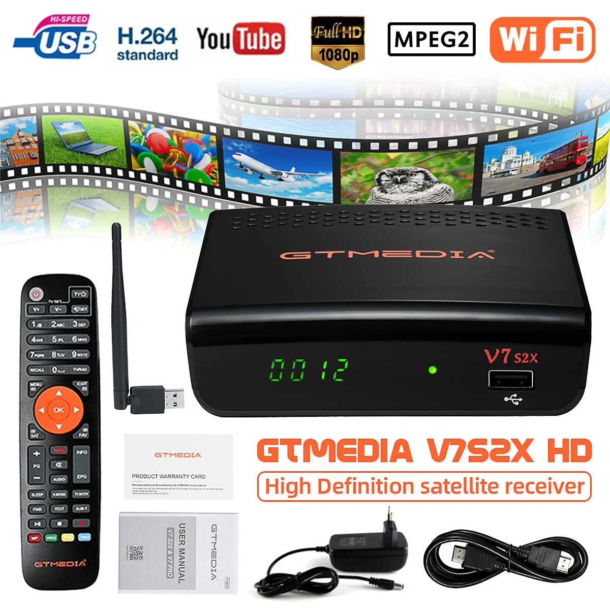GTMEDIA V7S/S2X Satellite Receiver Full HD 1080P Digital DVB-S/S2/S2X FTA Biss TV Decoder USB WIFI Upgrade TV Box 5000 Channels