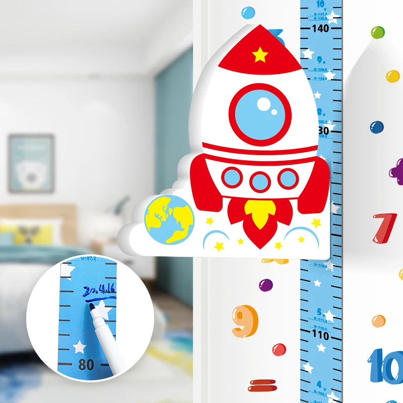 

Children Height Measuring 3D Wall Stickers Ruler Sliding Foam Material Cartoon Rocket For Kid's Room Decor