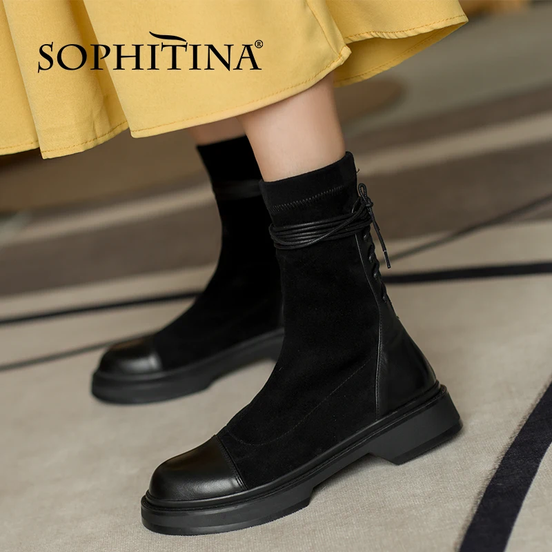 

Ботильоны женские кожаные на платформе, с перекрестной шнуровкой, YO423