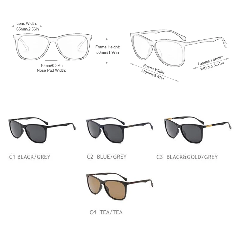 Мужские поляризационные солнцезащитные очки FUQIAN классические квадратные черные