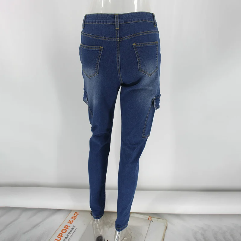 

Casual Women Jeans Skinny Pencil Pants Autumn Winter Fashion High Waist Pocket Street Pants Cotton Elasticity Jeans For Woman