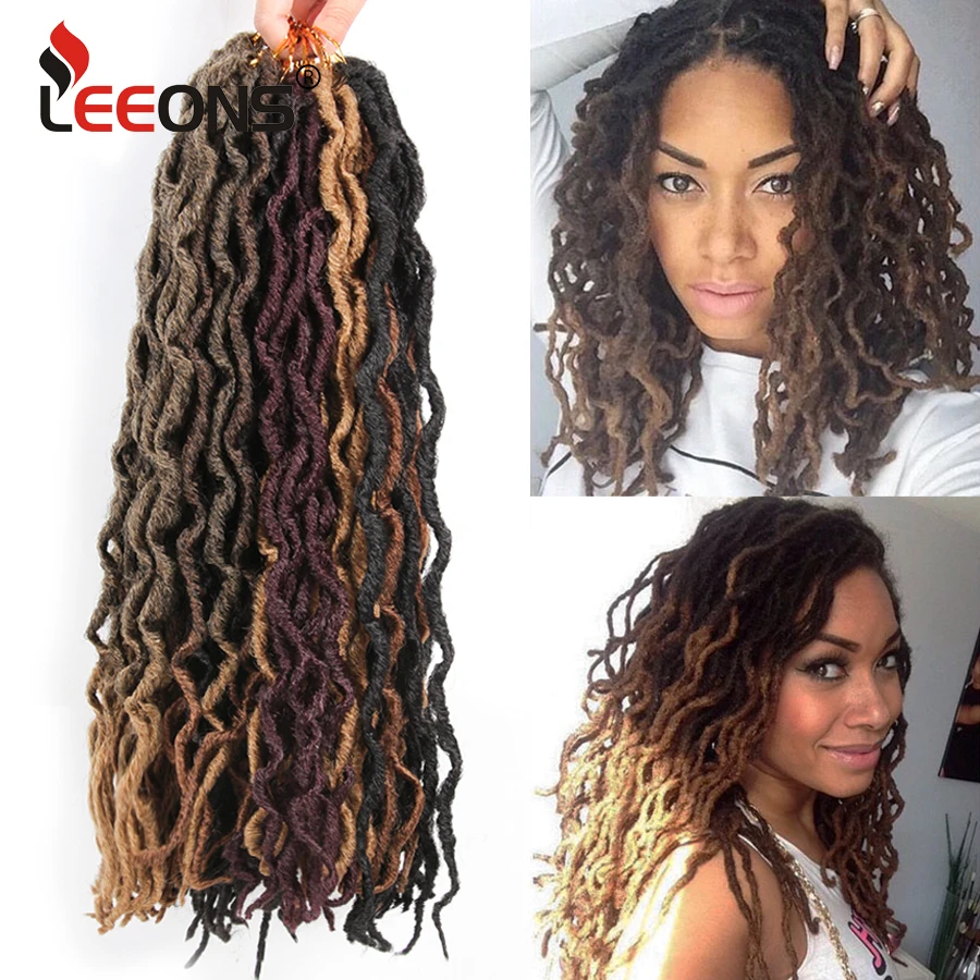 Leeons, вязанные крючком волосы, косички, 12/18 дюймов, faux Locs CURLY, синтетические волосы, предварительно петля, волосы кроше для наращивания, богиня, Nu Locs, коричневый, черный