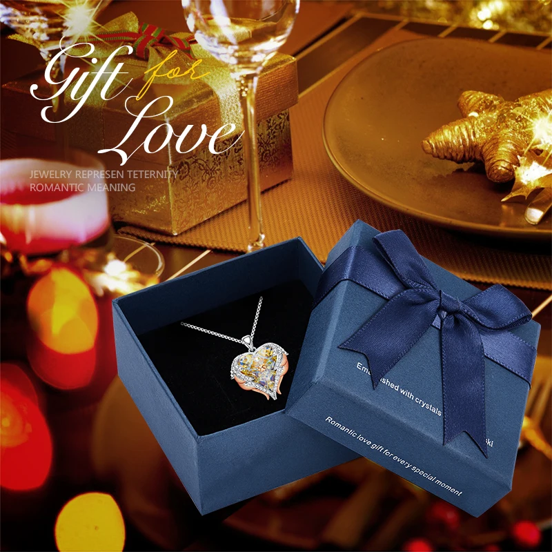 Cdyle готическое черное крыло Ангела Сверкающее красное сердце кристалл от Swarovski Подвеска Ожерелье для Хэллоуина ювелирные изделия подарок - Окраска металла: P0902K in box